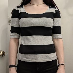 Gray and black striped half sleeve sweater